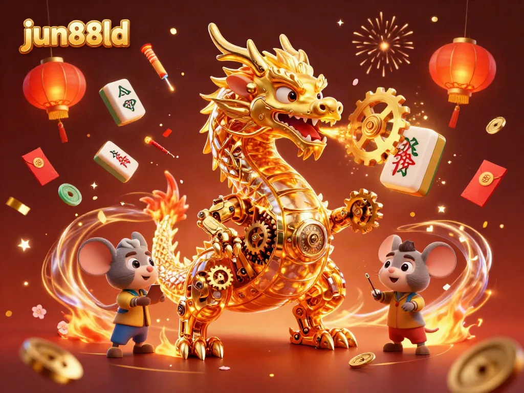 Experience thrilling gaming action at jun88ld with the vibrant golden dragon and festive decorations.