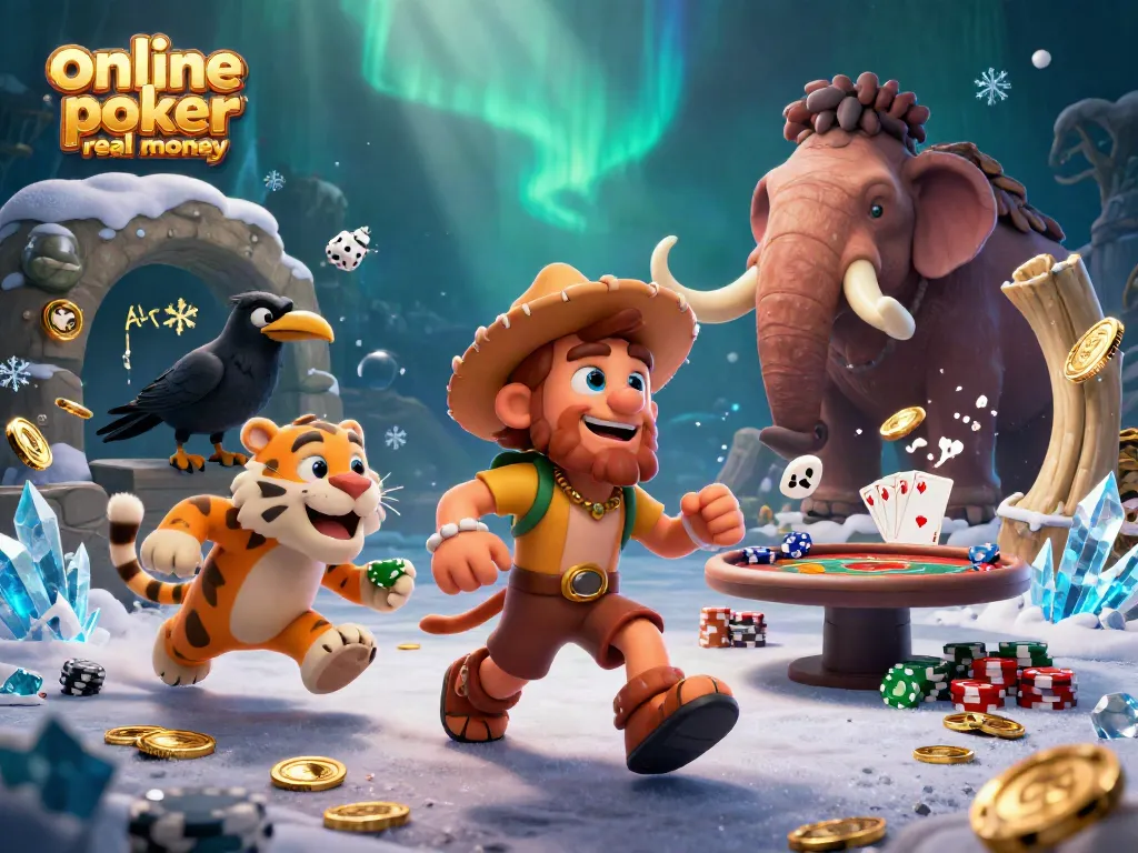 Play engaging online poker real money in a vibrant prehistoric casino atmosphere.
